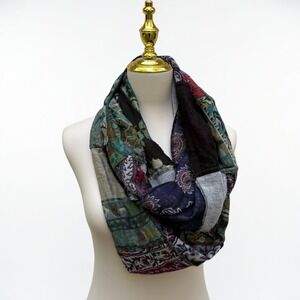 Anu Infinity Scarf OS Multicolor Wool Blend Paisley Patchwork Boho Gypsy Hippie